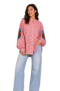 Pink Ashley Embroidered Gingham Blouse
