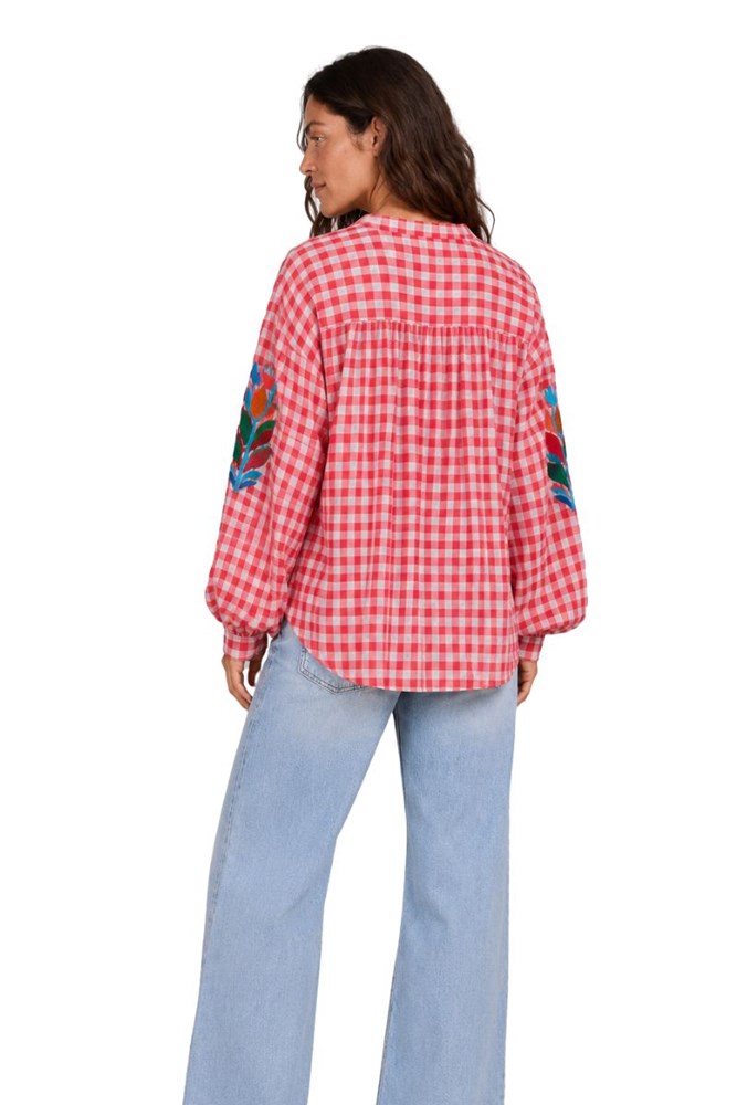 Pink Ashley Embroidered Gingham Blouse