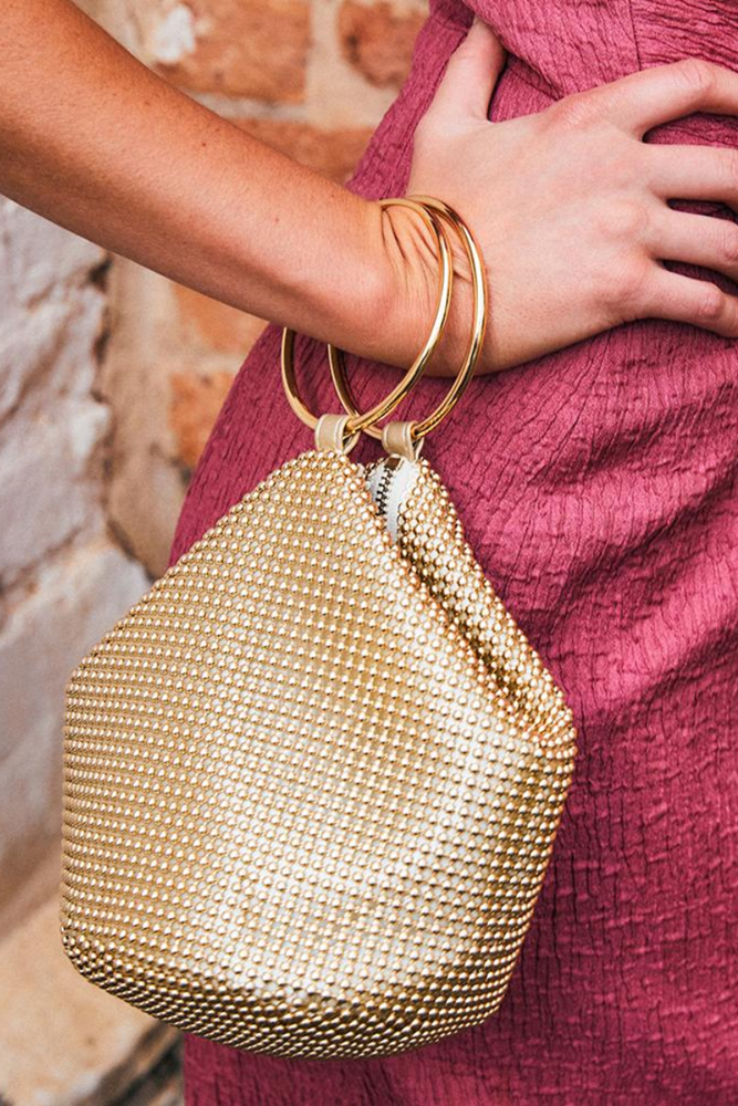 Shop Gold Bianca Ball Mesh Handle Bag - Origen Imports