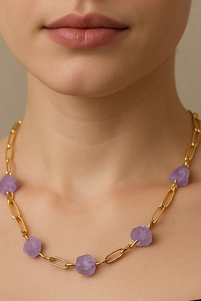 Revise gold link chain necklace- Amethyst