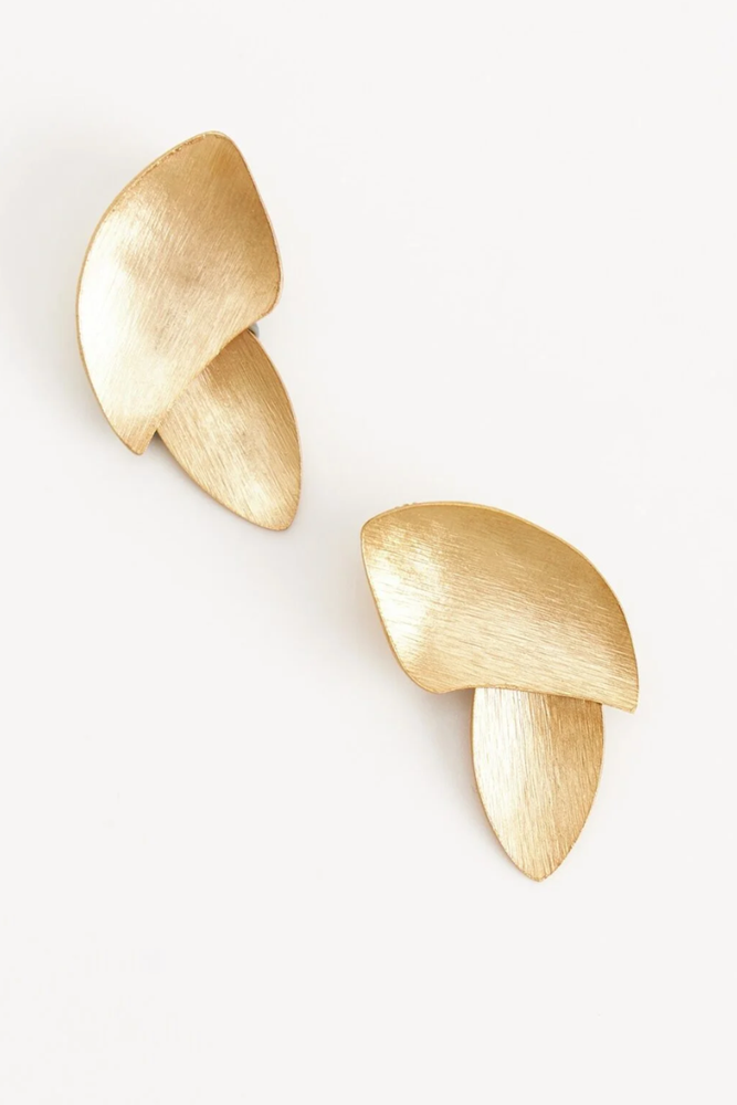 Shop Gold Handbrushed Petal Earrings - Origen Imports