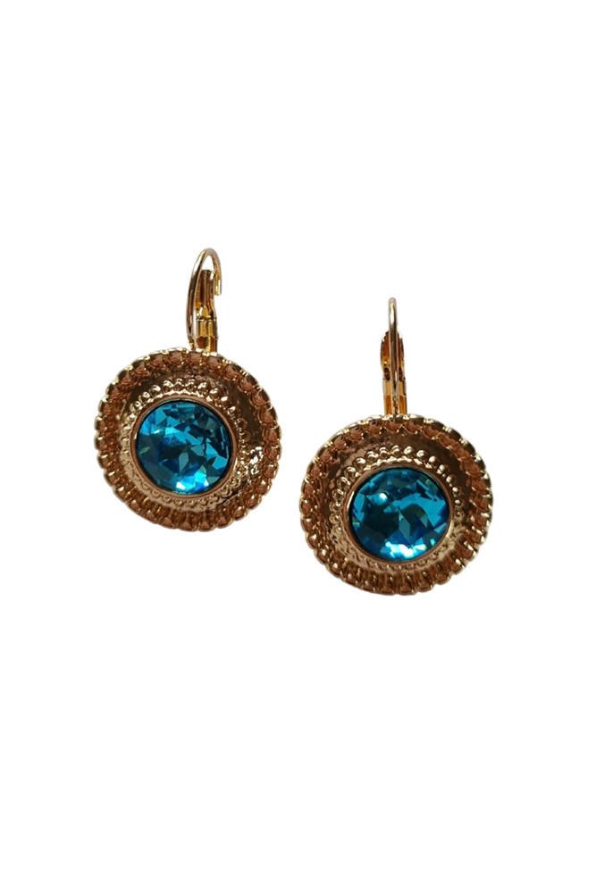 Shop Gold Lara Round Blue Gem Earring - Origen Imports