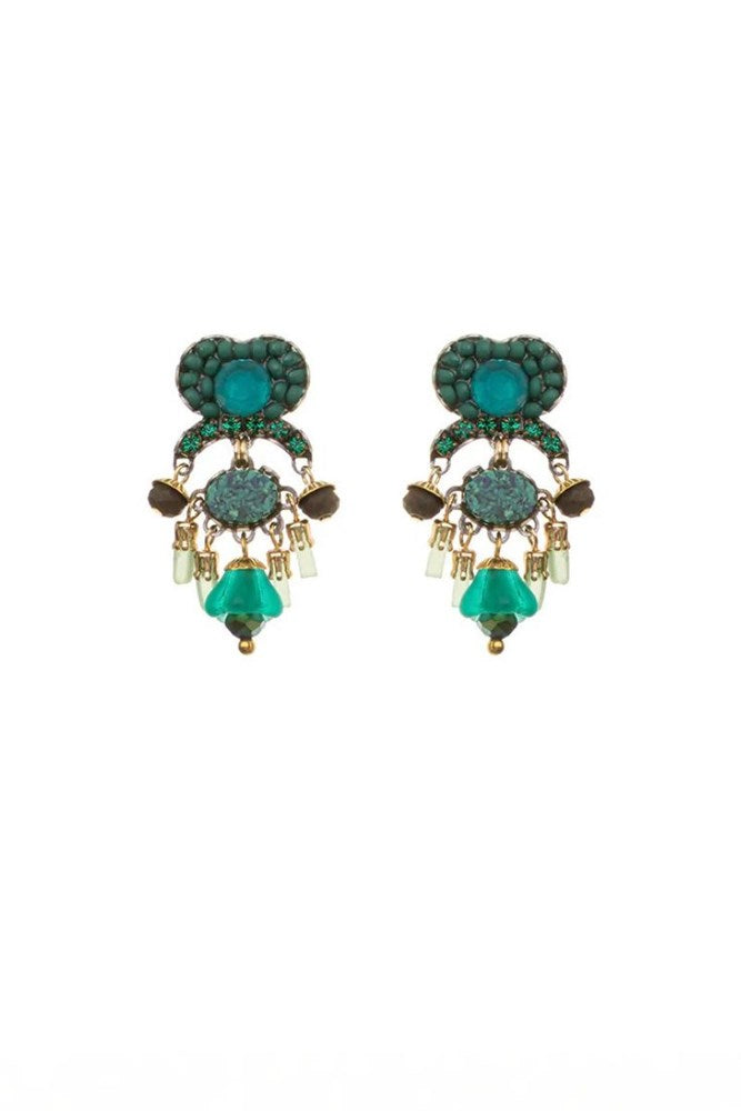 Green Beaded Lugh Earrings by Ayala Bar