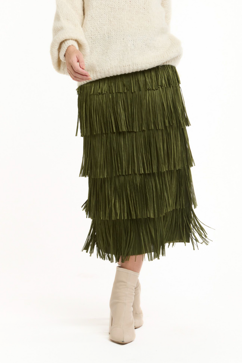 Shop Green Tier Fringe Skirt - Origen Imports