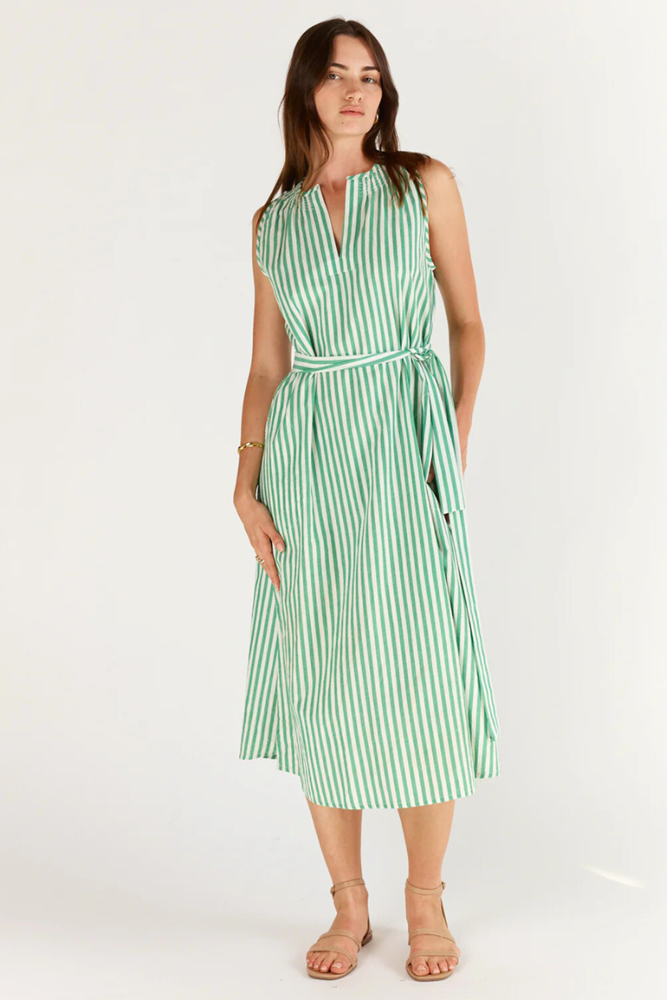 Shop Green Stripe Sleeveless Dress by Itami - Origen Imports