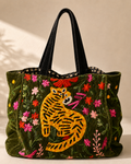 Green Velvet Embroidered Weekend Tiger Bag
