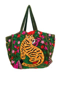 Green Velvet Embroidered Weekend Tiger Bag