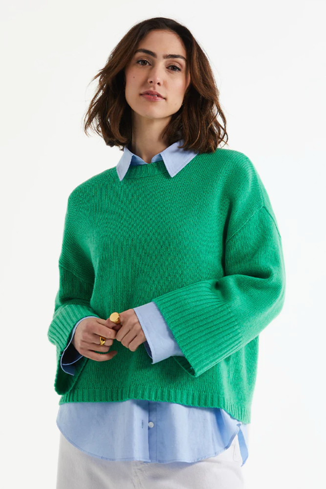 Shop Parakeet Green Wide Sleeve Crew Neck Knit By LD & CO - Origen Imports