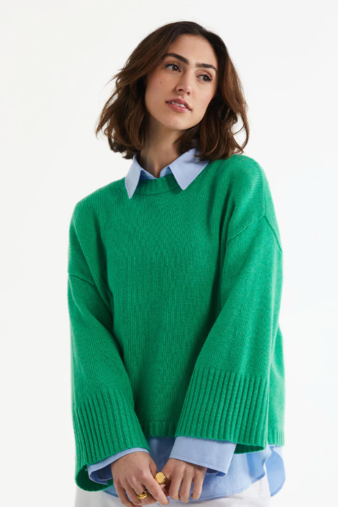 Shop Parakeet Green Wide Sleeve Crew Neck Knit By LD & CO - Origen Imports