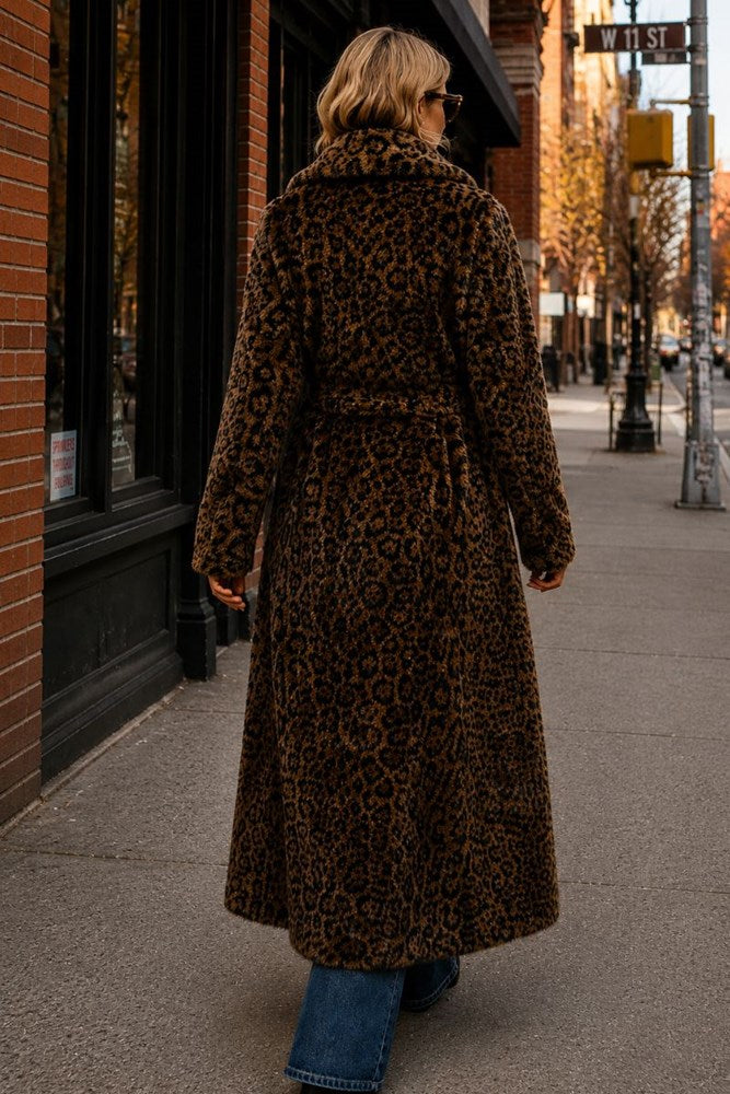 Long Faux Fur Leopard Coat