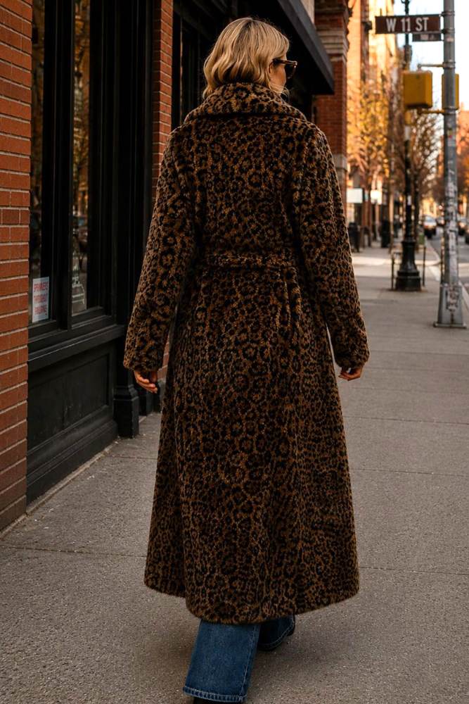 Long Faux Fur Leopard Coat