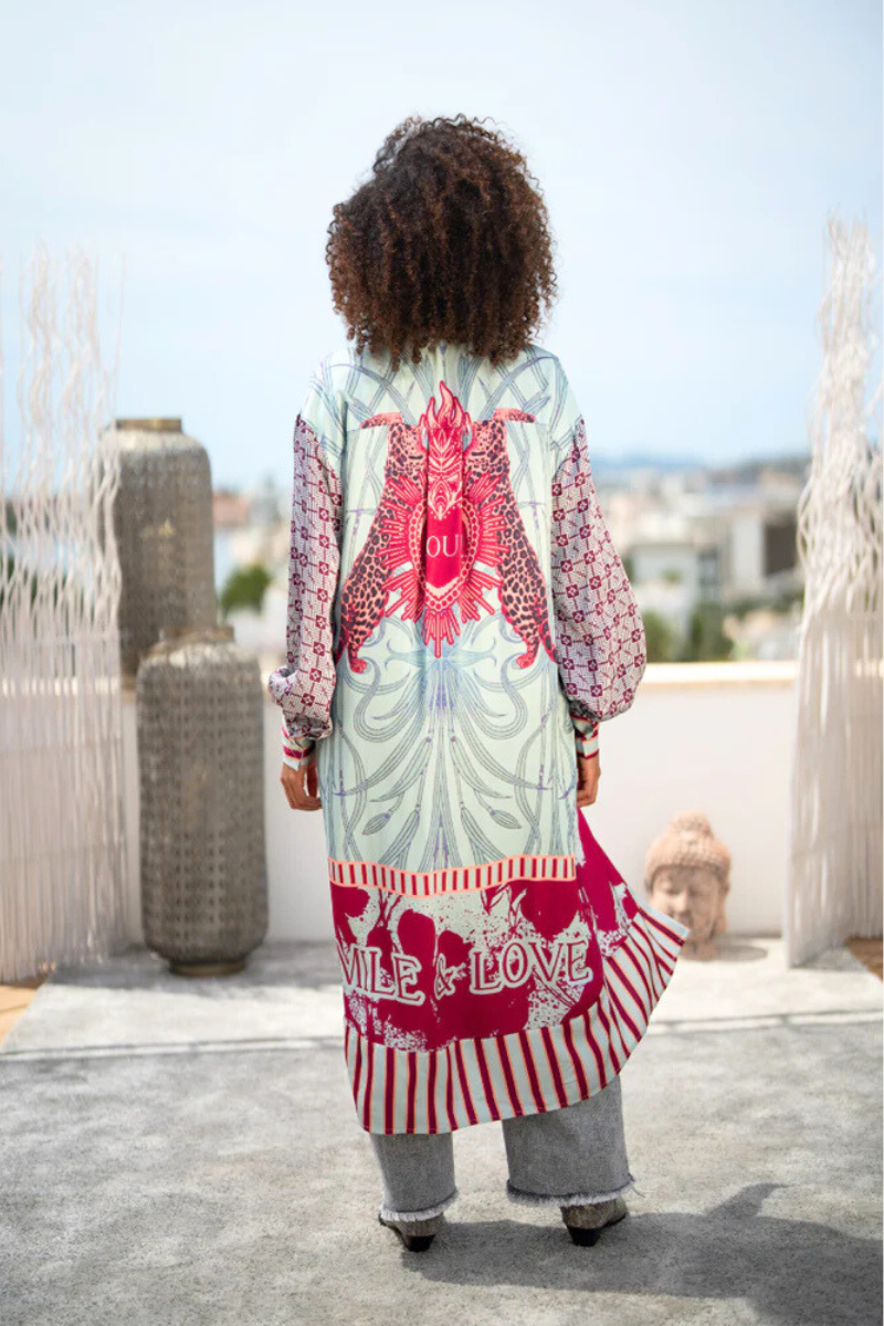 Shop Heart Stitching Light Blue & Berry Shirt Dress By Miss Goodlife - Origen Imports