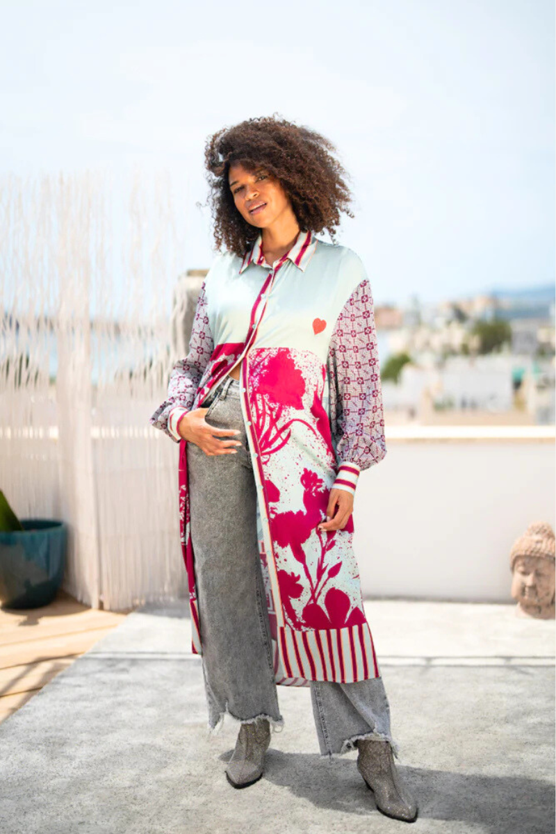 Shop Heart Stitching Light Blue & Berry Shirt Dress By Miss Goodlife - Origen Imports