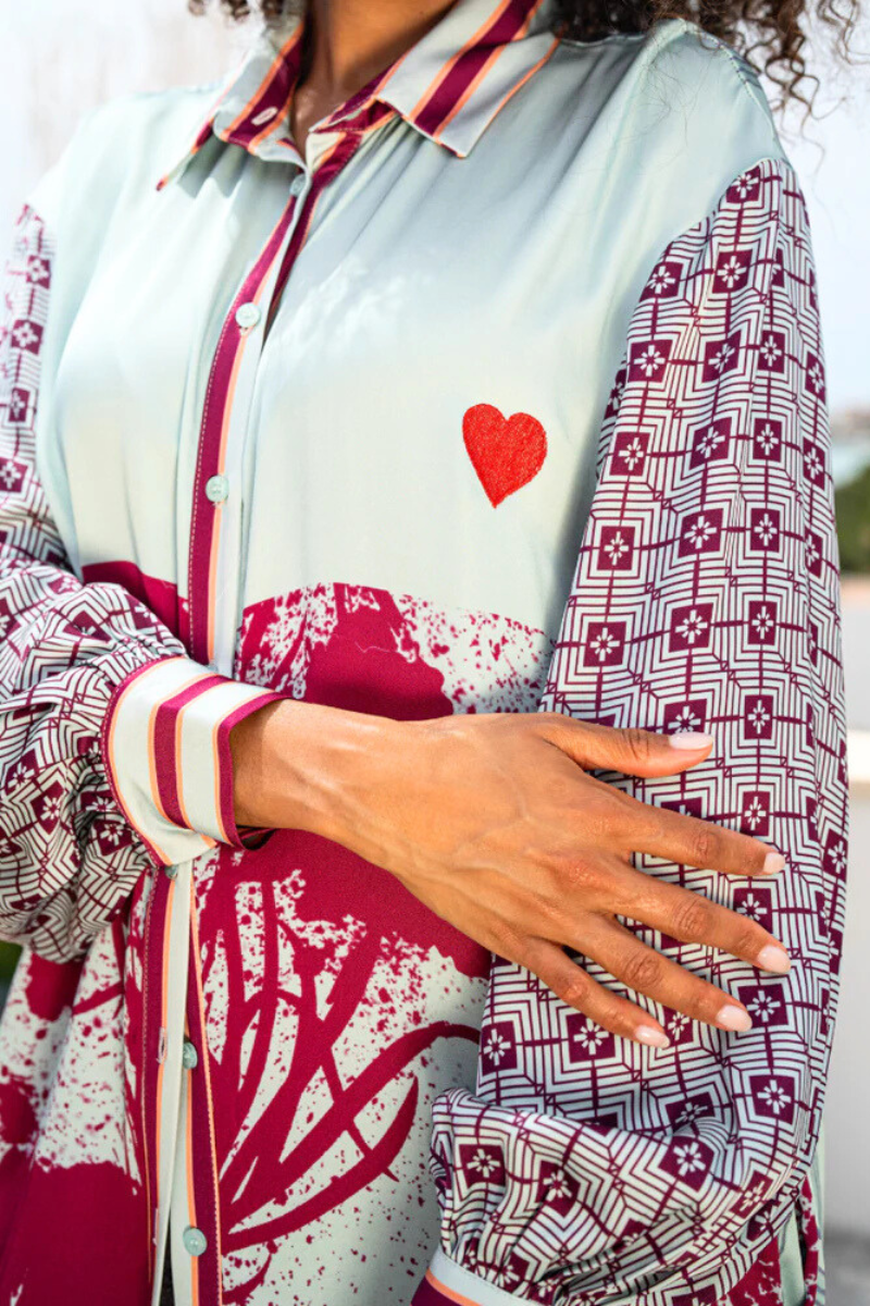 Shop Heart Stitching Light Blue & Berry Shirt Dress By Miss Goodlife - Origen Imports