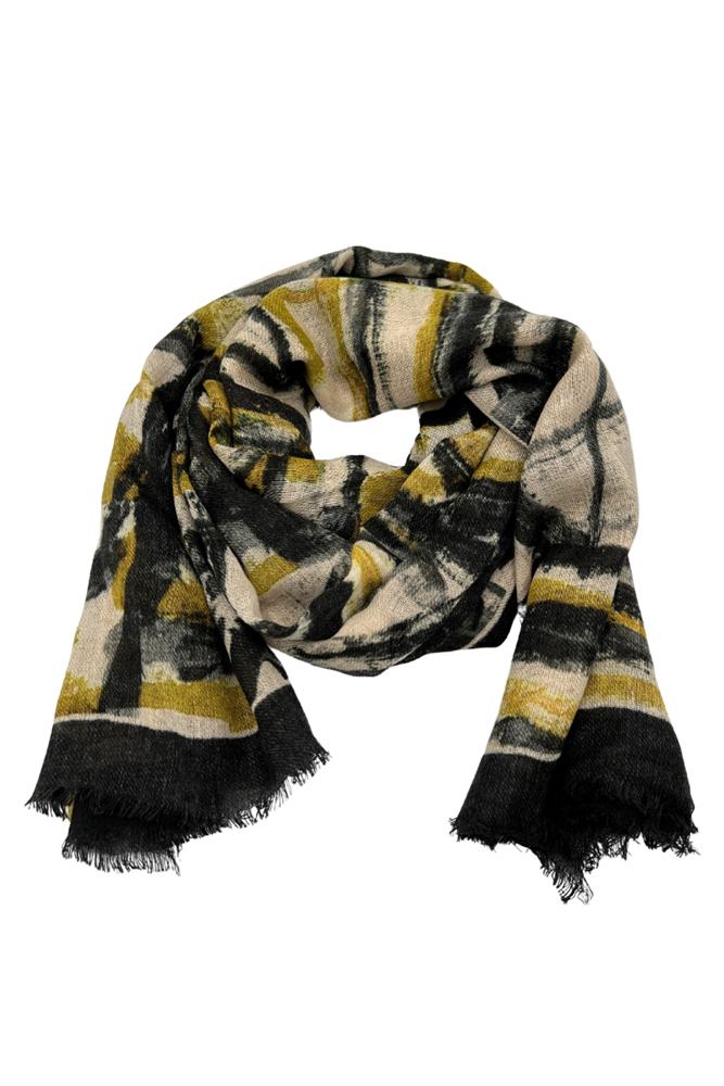 Shop Hendra Mustard Grey Wool Scarf by Beleve - Origen Imports