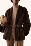 Hudson Faux Fur Jacket with Tie - Chocolate
