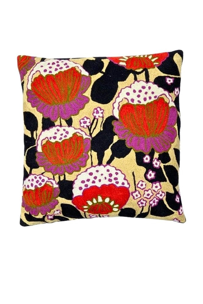 Embroidered Floral Cushion – India