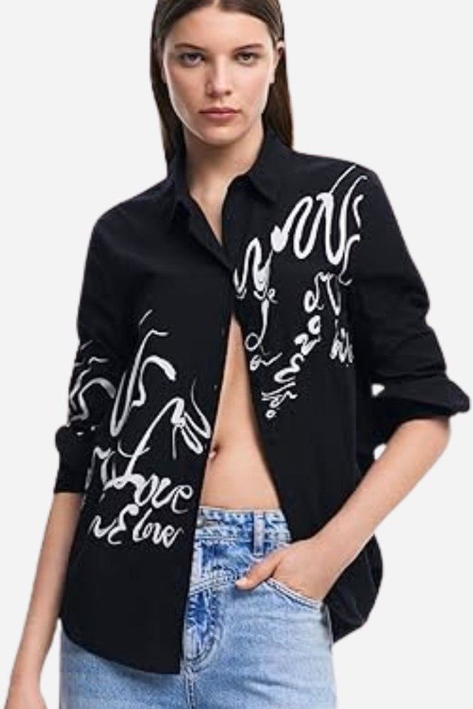 Desigual Ink Letters Arty Print Shirt – Black