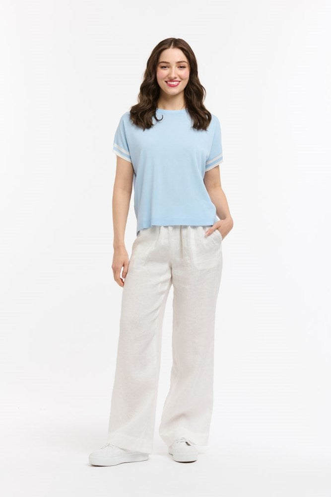 Sky Blue Contrast Stripe Top