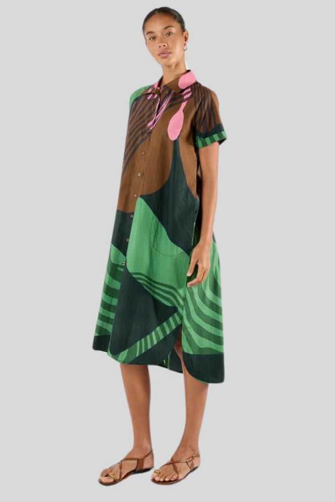 Papillon Button-up Cotton Print Dress By Itami