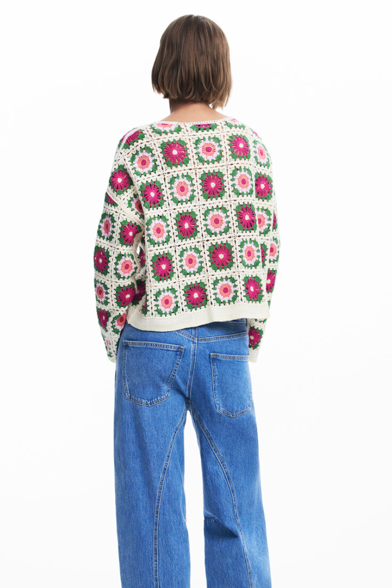 Shop Ivory Floral Knit Crochet Cardigan by Desigual - Origen Imports