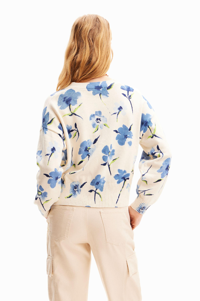 Shop Jers Mantis Cream & Blue Floral Cardigan By Desigual - Origen Imports