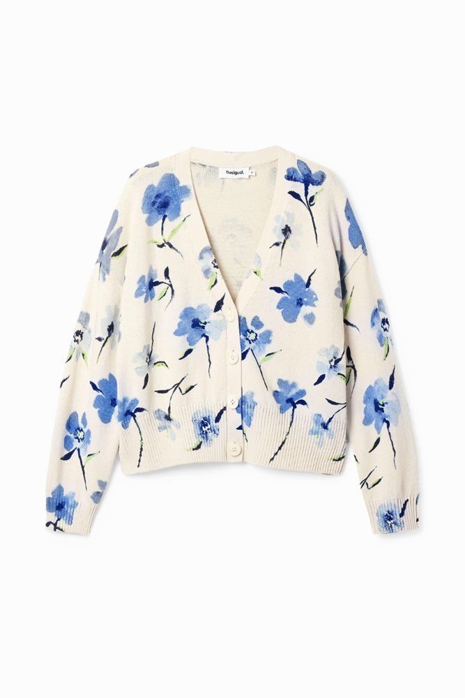 Shop Jers Mantis Cream & Blue Floral Cardigan By Desigual - Origen Imports
