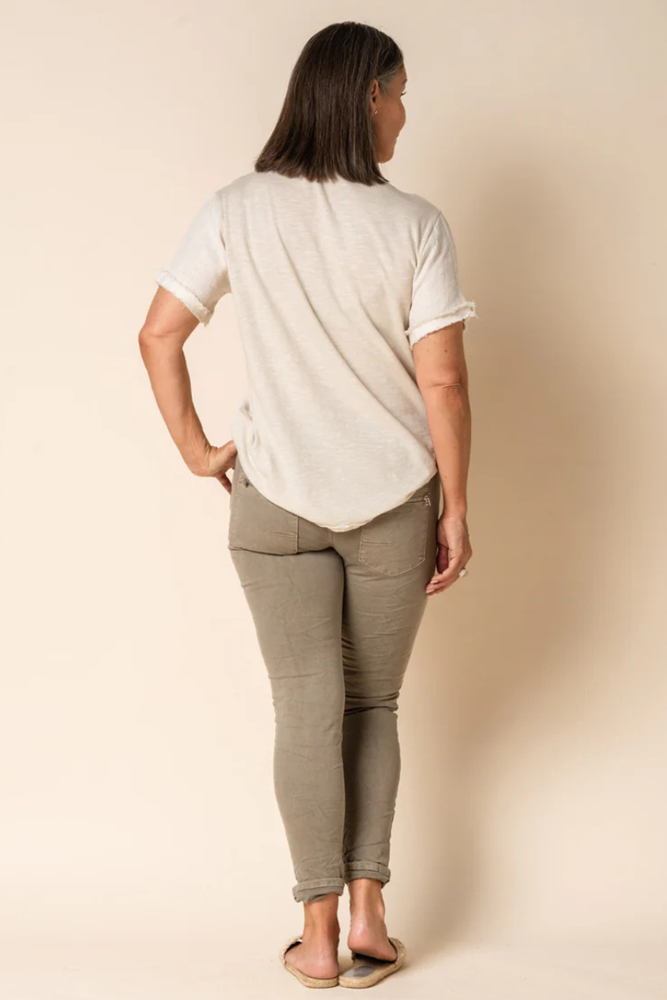 Shop Beige Amantha Linen Top by Imagine Fashion - Origen Imports