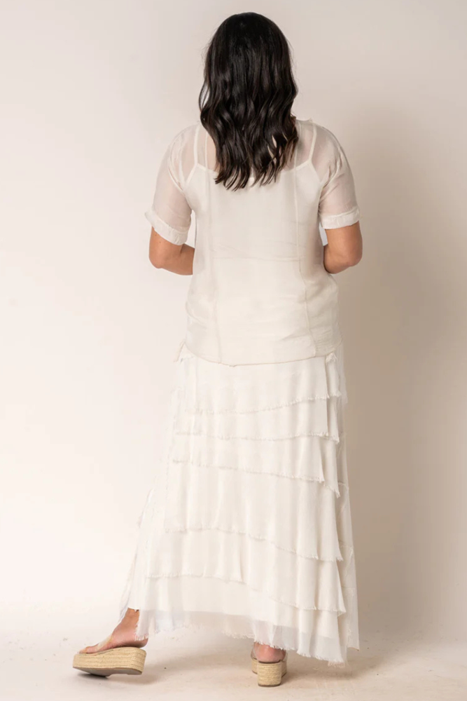 Shop Beige Milla Silk Top by Imagine Fashion - Origen Imports