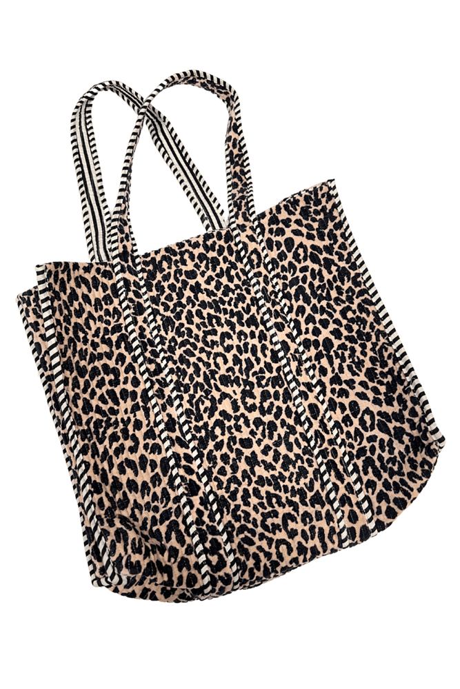 Reversible Cotton Velvet Tote Bag in Leopard