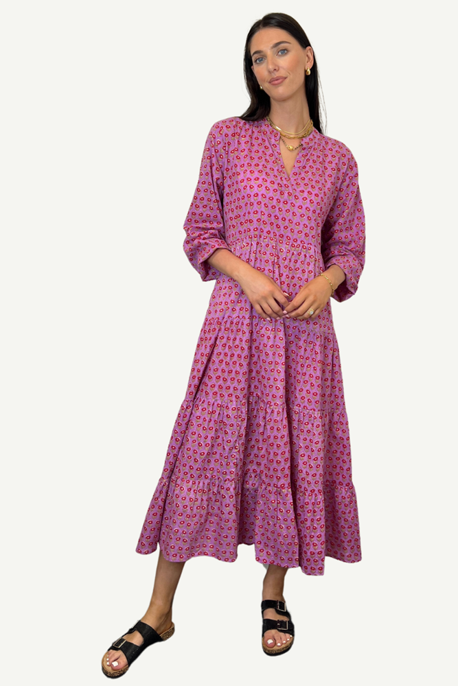 Shop Lilac V Neck Ditsy Floral Cotton Dress - Origen Imports