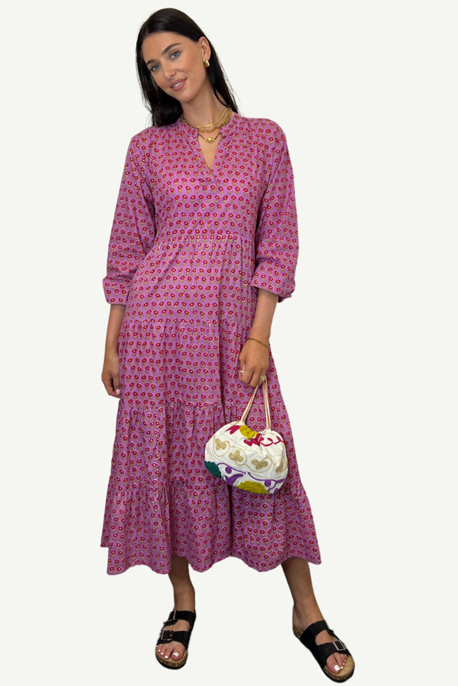 Shop Lilac V Neck Ditsy Floral Cotton Dress - Origen Imports
