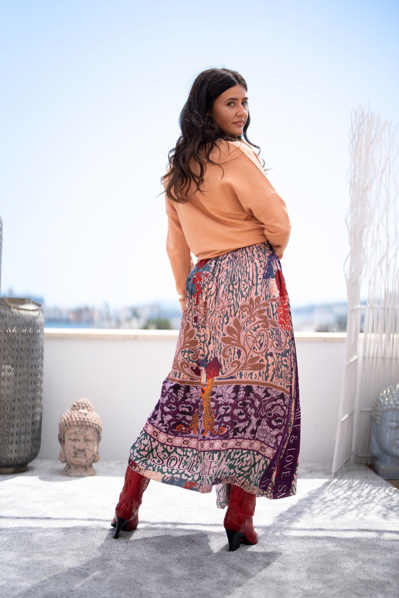 Shop Lilac Snake Maxi Skirt By Miss Goodlife - Origen Imports