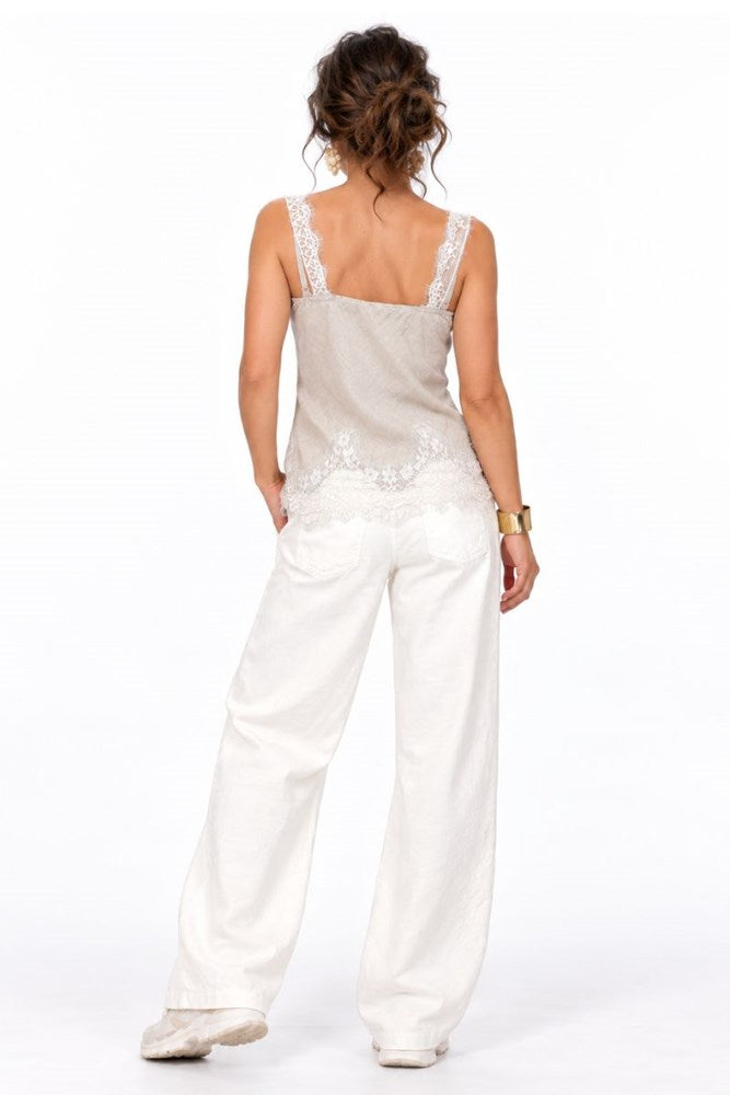 Natural Linen Blend Lace Camisole