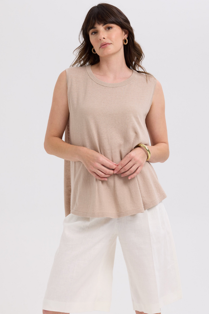 Shop Linen Taupe A-line Knit Tank Top By LD + Co - Origen Imports