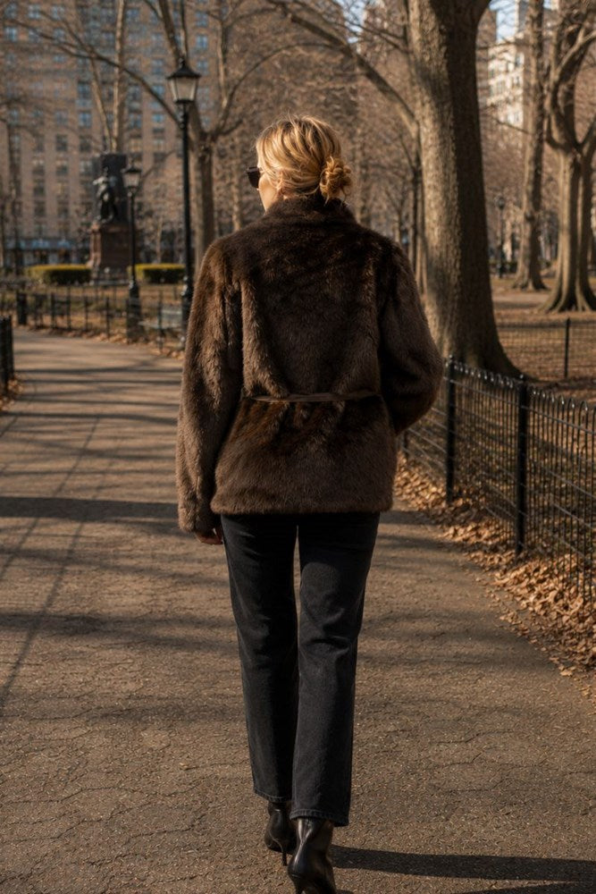Luxe Faux Fur Coat With Tie