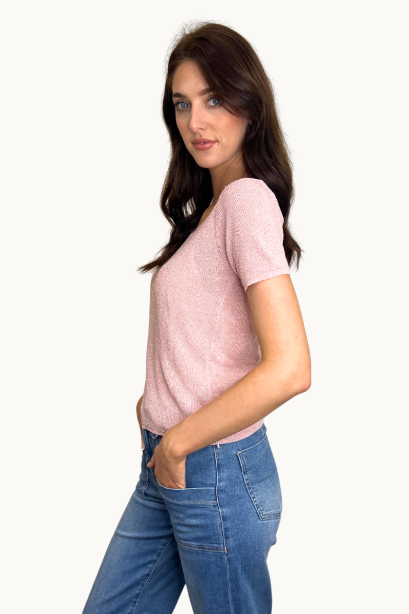 Shop Pink Lurex V Neck Top By Love From Italy - Origen Imports