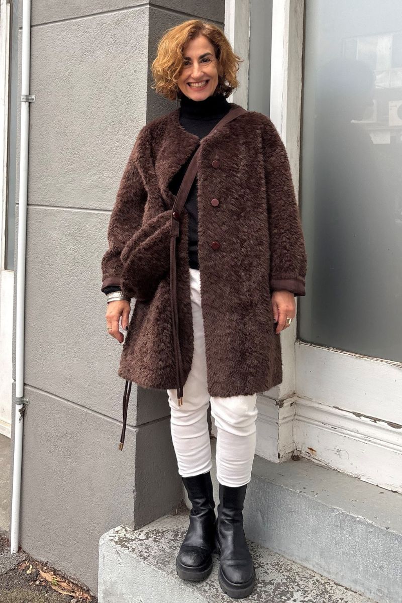 Luxe Collarless Faux Shearling Midi Coat