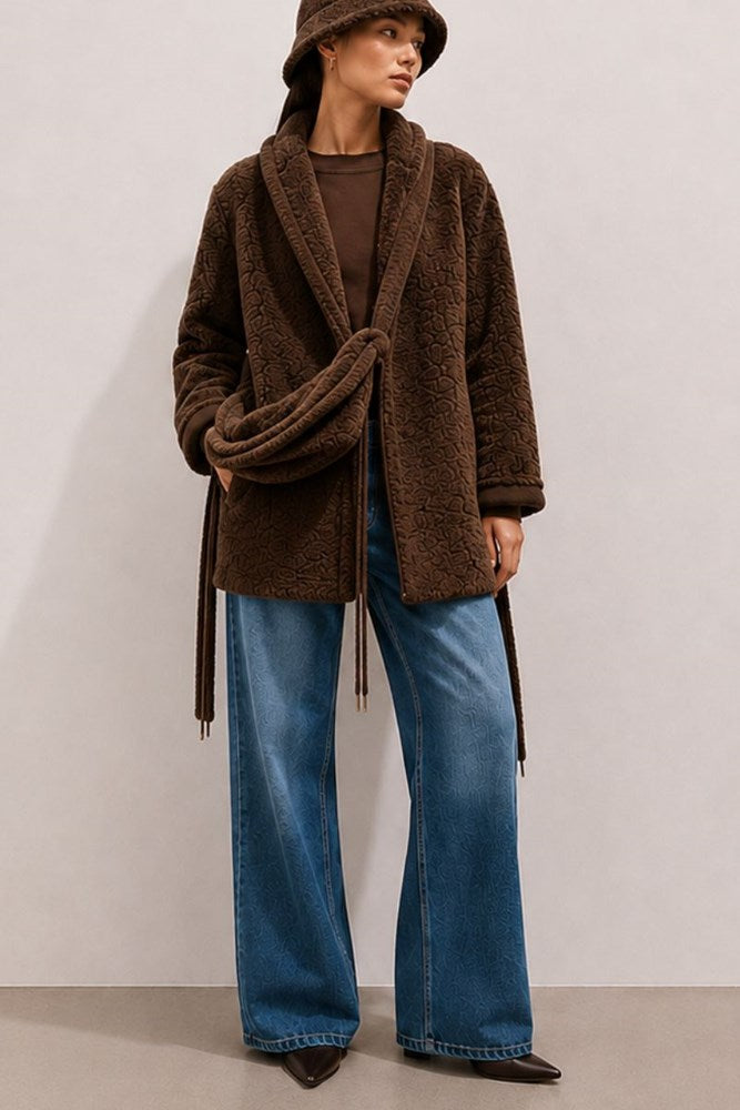 Luxe Collarless Faux Shearling Midi Coat