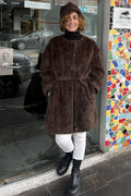 Luxe Collarless Faux Shearling Midi Coat