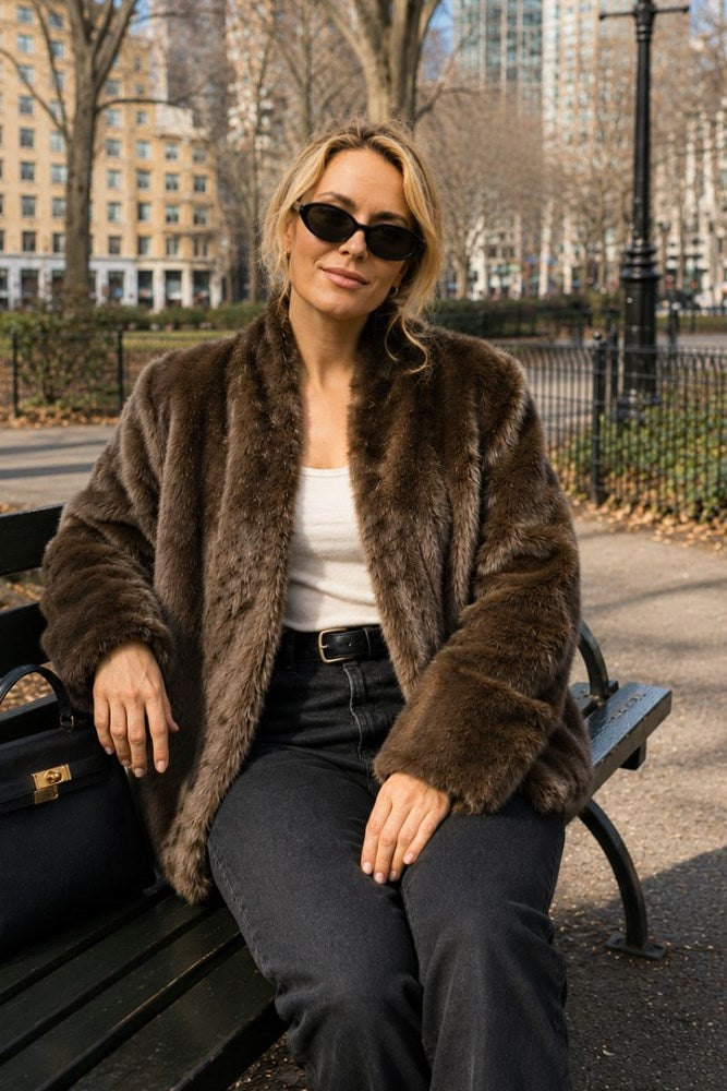 Luxe Faux Fur Coat With Tie