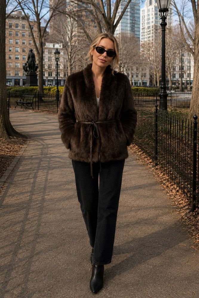 Luxe Faux Fur Coat With Tie