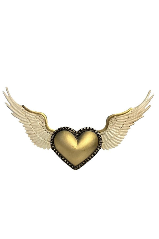 Mexican Tin Gold Heart With Wings