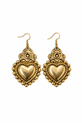 Gold heart-shaped earrings on a white background