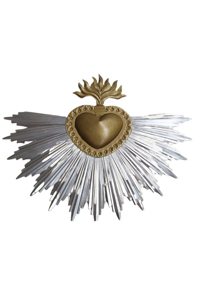 Mexican Tin Heart w Silver Rays