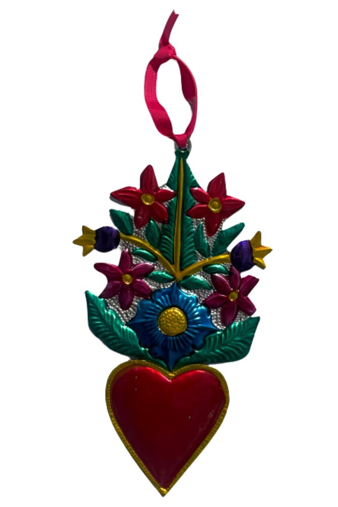 Tin Heart With Multi Coloured Flowers