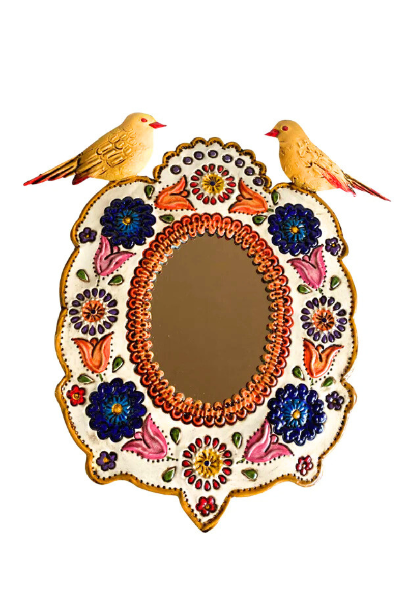 Shop Mexican Tin Mirror w Flowers & Birds - Origen Imports