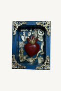 Turquoise Mexican Wooden Nicho with Heart & Milagros