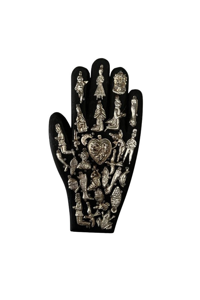 Wooden Black Healing Hand with Milagros