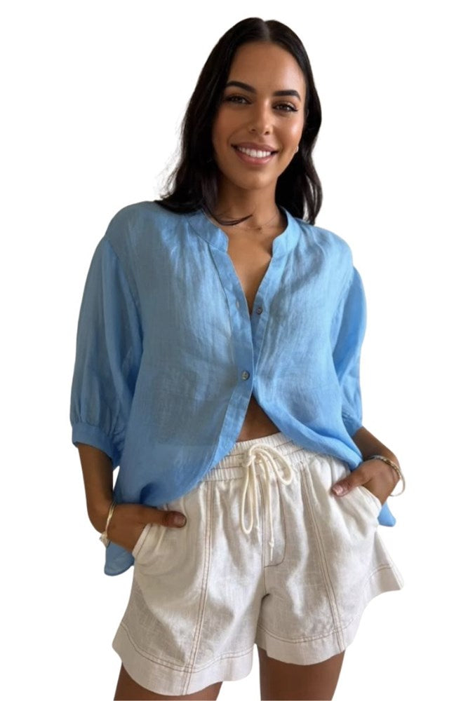 Mia Linen Shirt - Sky Blue